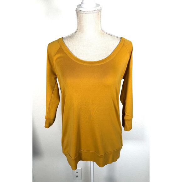 Chaser Golden Yellow Scoop Neck Raglan 3/4 Sleeve Lightweight Top - M - Picture 1 of 4